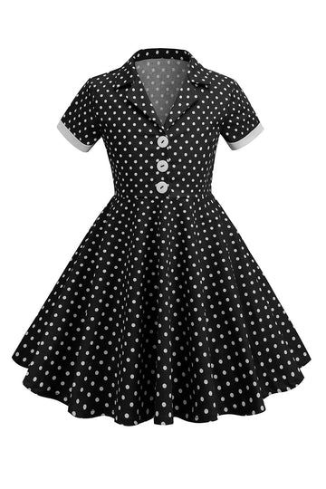 Robe noire à pois vintage pour filles